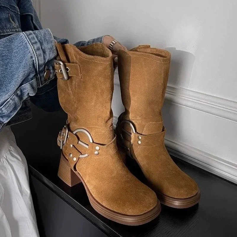 Mid H Boots New Calf Causal Wen Platform Winter Shoes Wens Boots Gladiator Goth Motorcycle Snow Bottines Boots Z250304