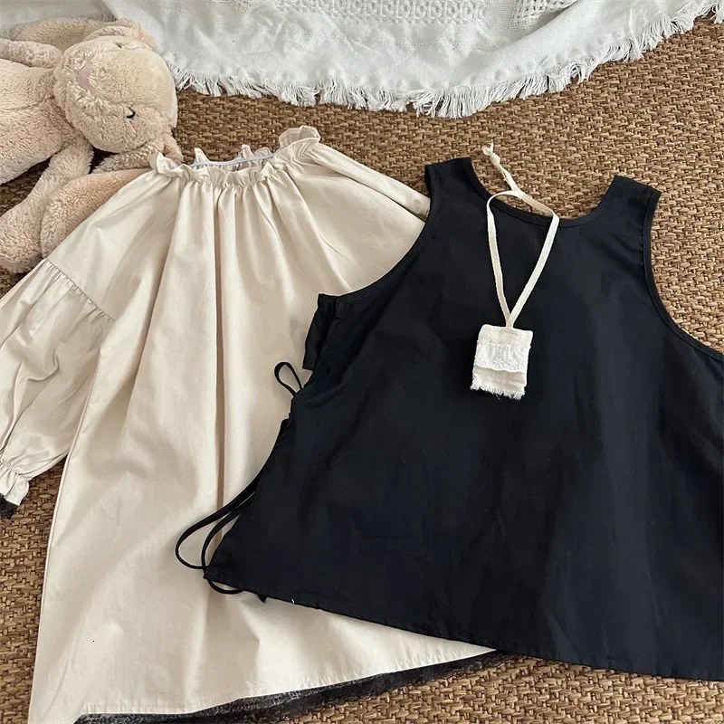 4768 Children Dress Set Autumn Korean Retro Girls Lace Skirt 2piece 250303