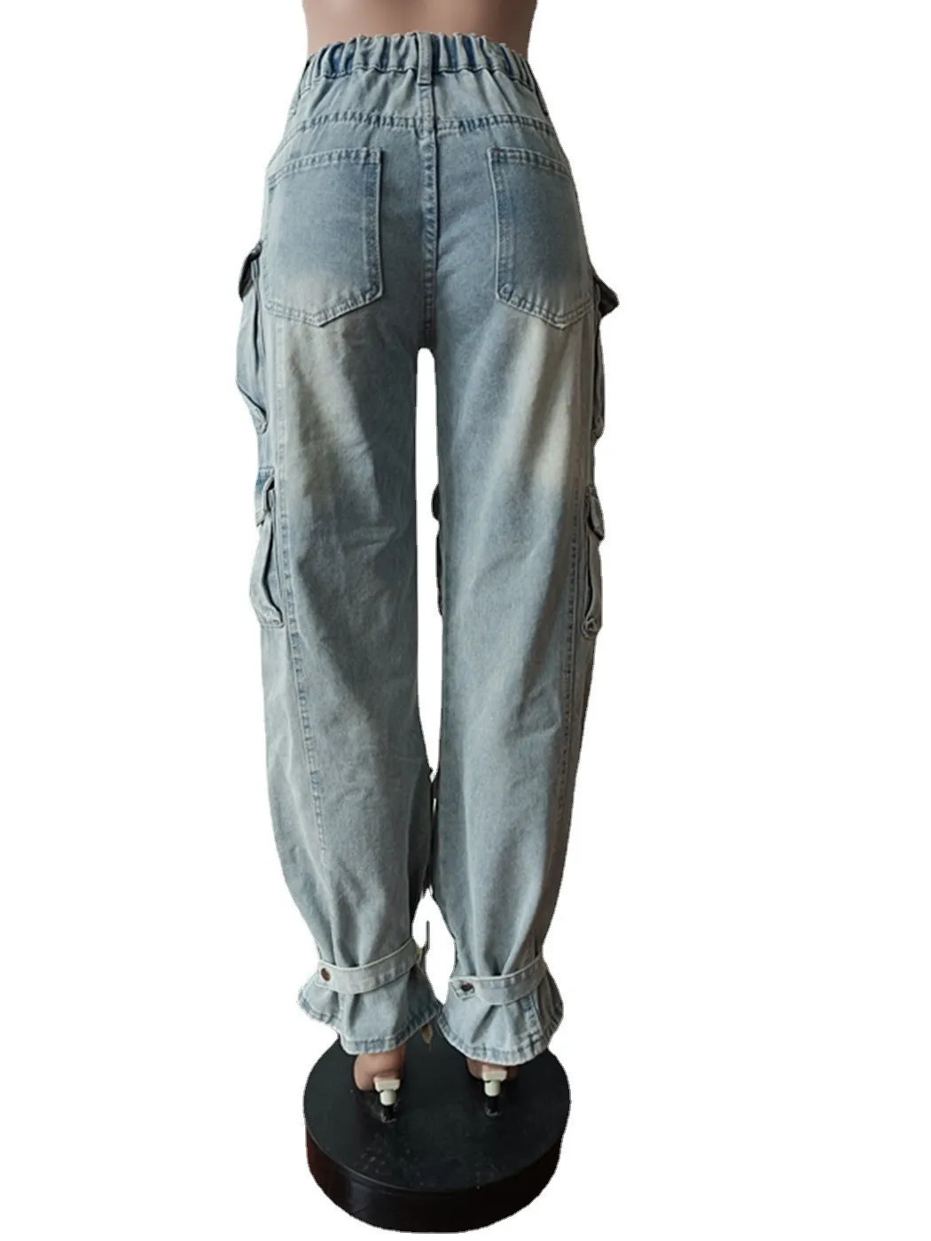 Multi Pockets Denim Straight Pants Sexy Women High Waist Elegant Streetwear Jeans Casual Trousers 250227