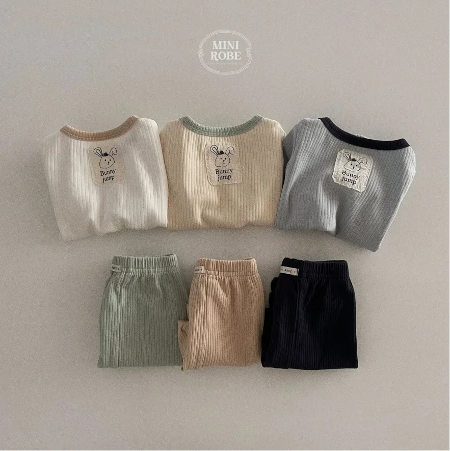 Summer Babys Sets With Label Thin Korea Childrens Clothing Stripe Short Sleeved Shorts Two-piece Set 250304