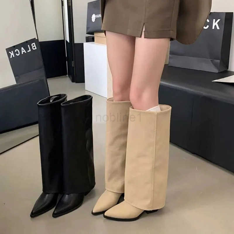 Wen Pointed Toe High Boots Fion Sexy Mid H Shoes Wan Chunky Trend Boots Pumps Elegant Mujer Snow Goth Botas Z250304