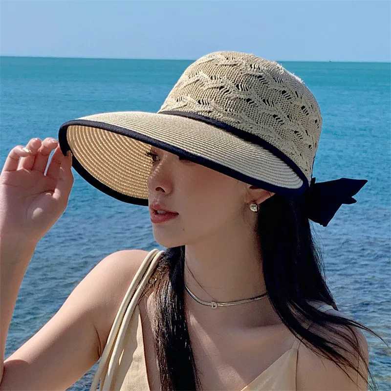 Womens ponytail Str Sun Hat wide Brim Visor summer adjustable C Sun Beach folding hatXJ250304