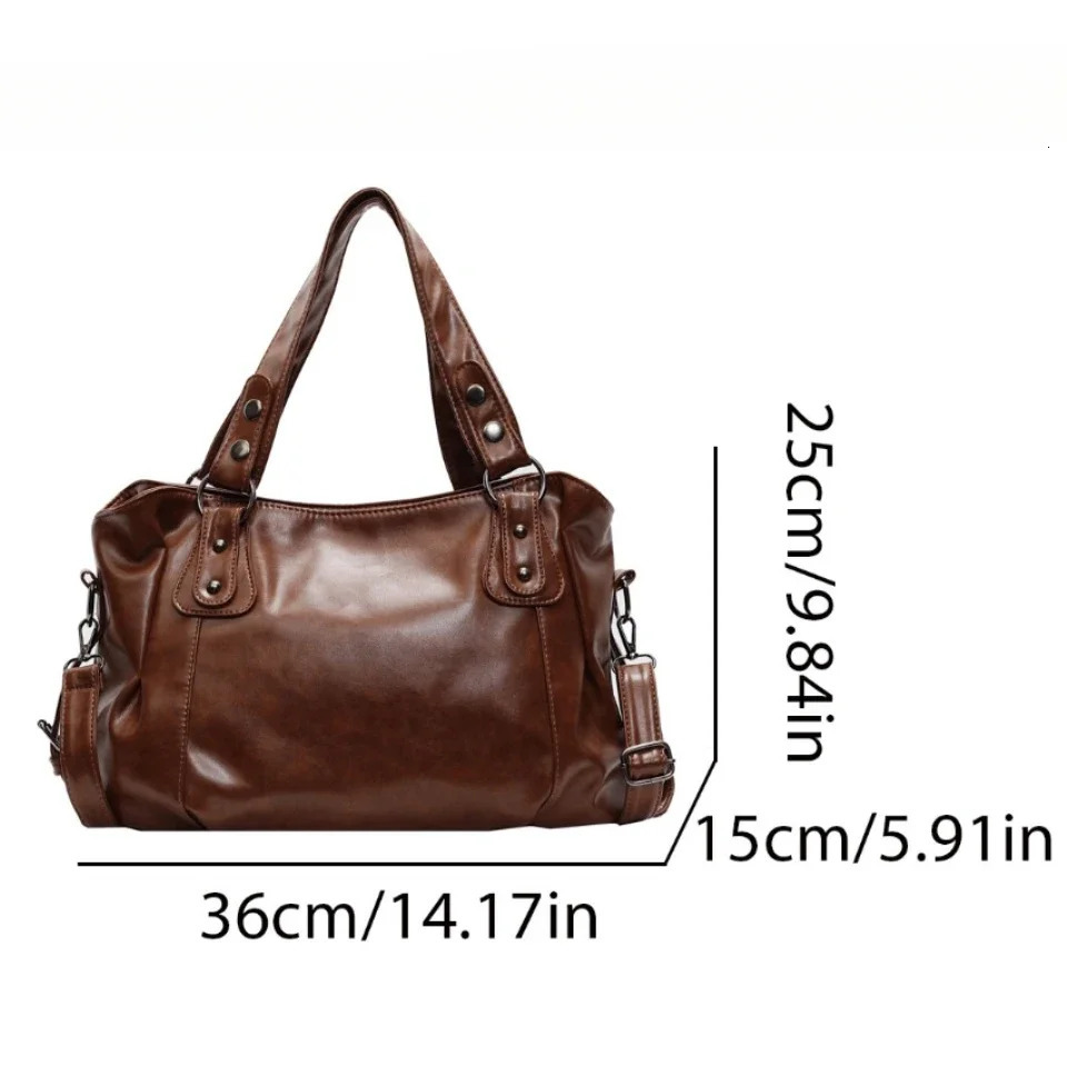 Retro Roomy Shoulder Bag Female y Solid Color Classic Crossbody Large Capacity Style Soft PU Leather Tote 250303