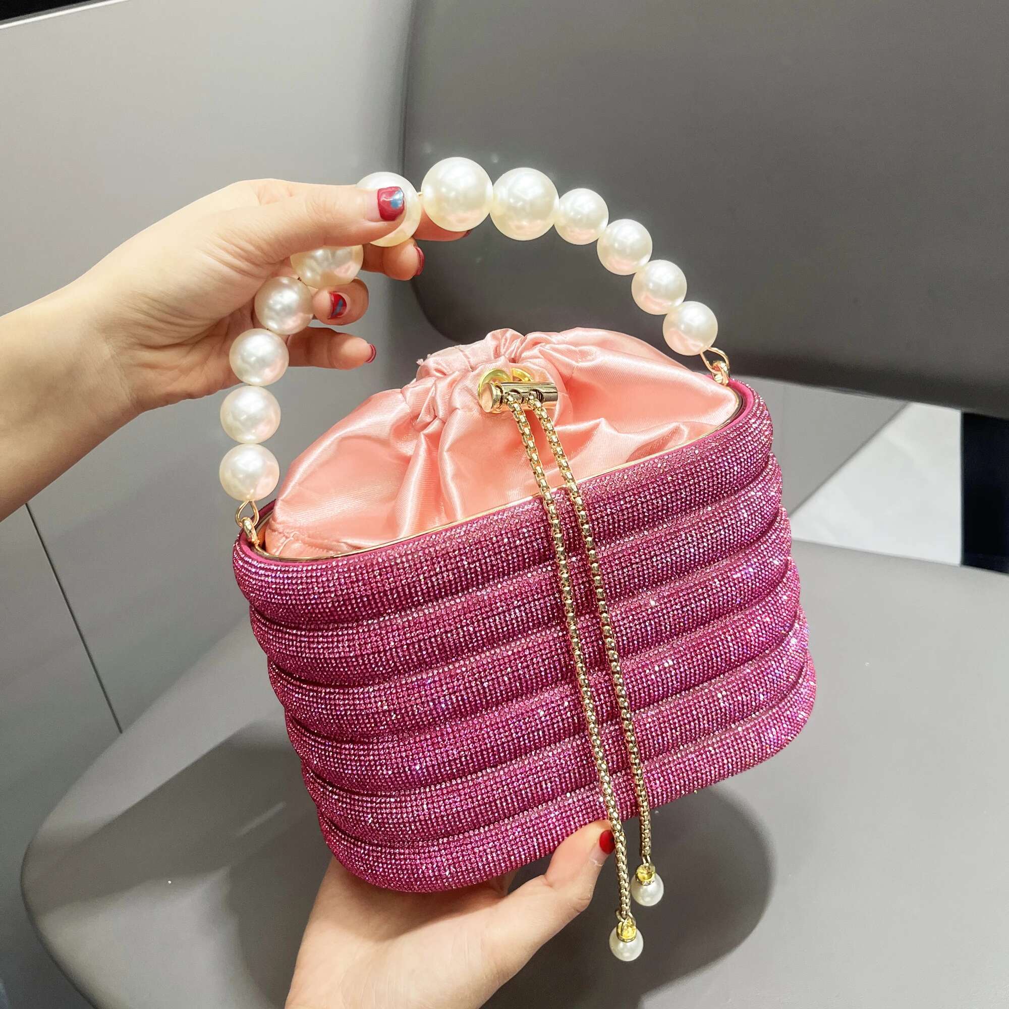 Designer Handle Rhies Evening Clutch Bag Purses And Handbag Designer Shoulder Shiny Crystal Clutch Purse Bucket Bag