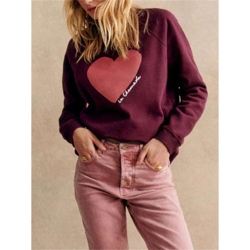 5 Colors Sweatshirt Women's Heart-Shaped Letter Printing Long Sleeve Casual O-Neck Female Pullover 2025 Autumn
