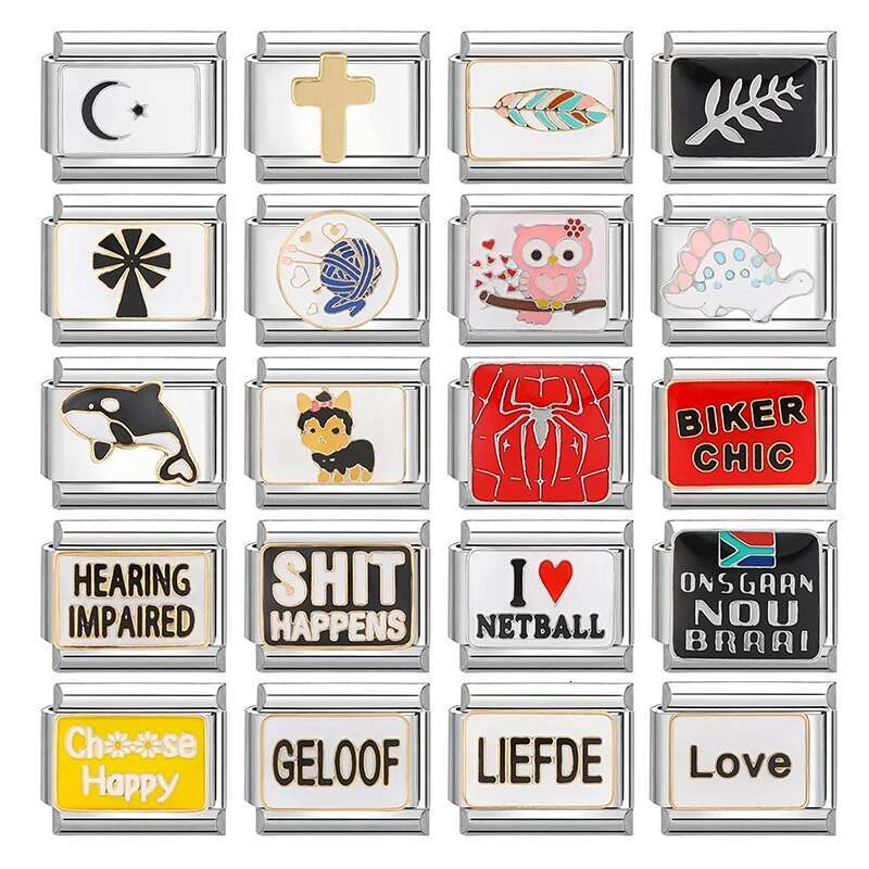 Fashion Vintage Words Moon Leaves Cross Square Charm k Beads Stainless Steel Fit 9mm Italian Bracelet DIY Making Gift