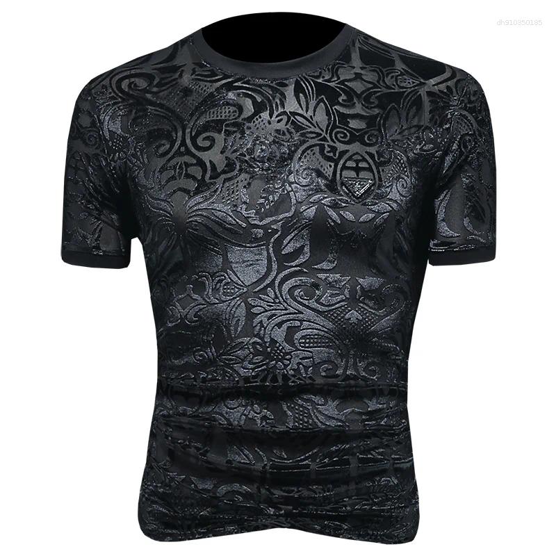 Men's T Shirts Velvet T-shirt Men 2025 Summer Short Sleeve Casual Tshirts High End Business Social Round Neck Tee Tops M-5XL