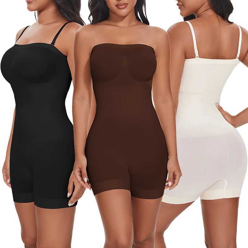 New Strapless Bodysuit Off Shoulder Tube Top Women Shorts Shapewear Tummy Control Body Shaper Sexy Fashion Skinny UnderwearXJ250304