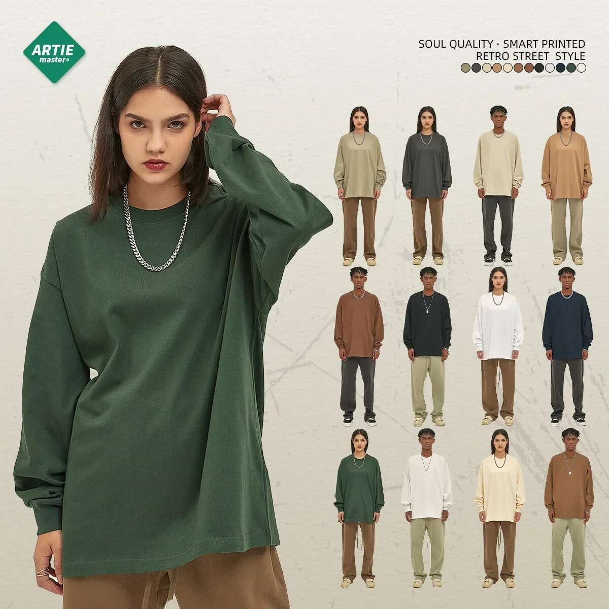 Men's Women's Trendy Brand Heavy 305 Grams Loose Long-Sleeved T-Shirt 12-Color European And American Pure Cotton Top