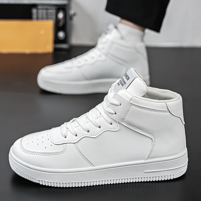High Top White Men s Shoes 2025 Original Designer New Fashionable Multifunctional Breathable Thick Soled Sports Shoes Casual Black And White Solid Col