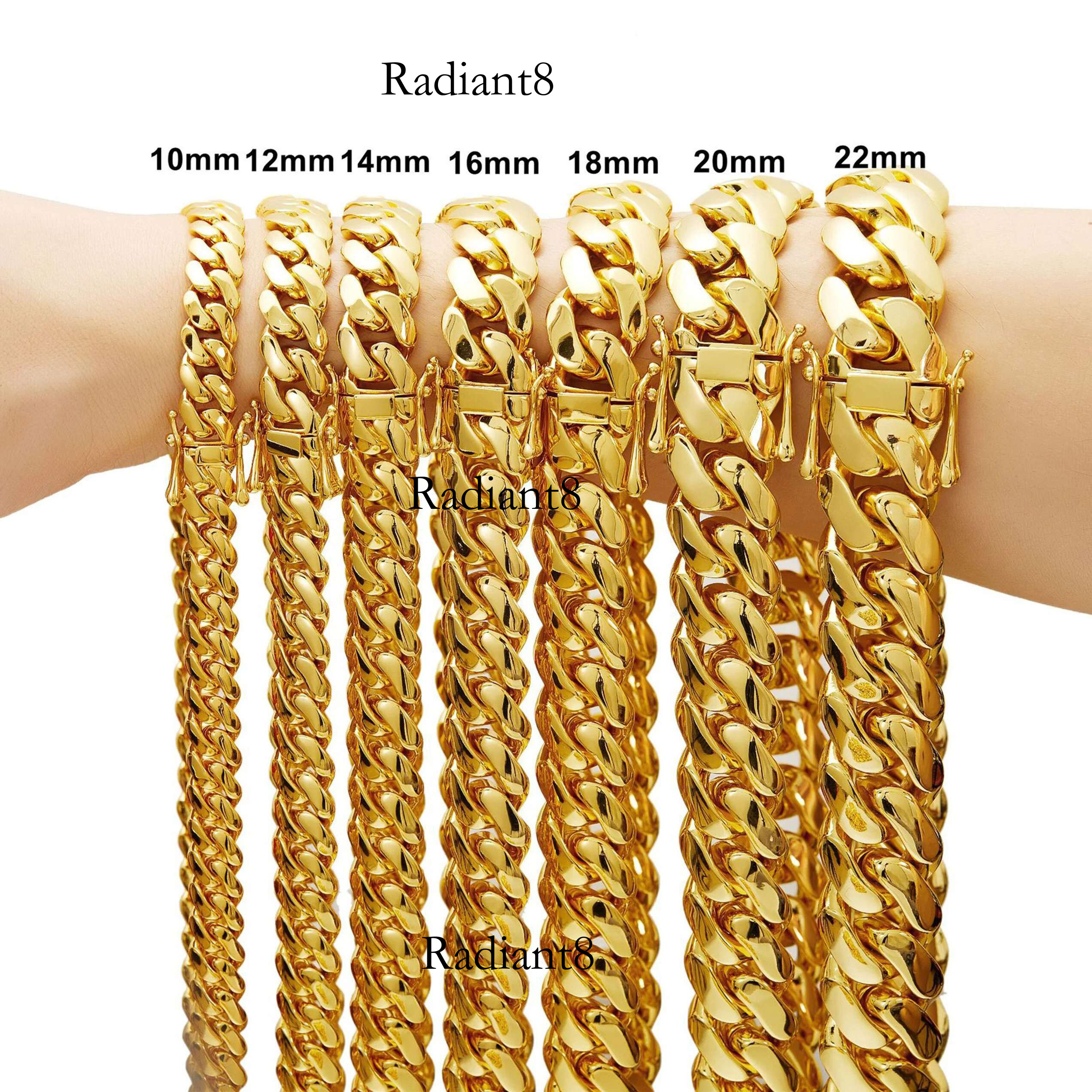 Heavy 10mm-22mm Gold Tone 316L Stainless Steel Miami Curb Chain Nekclace or Bracelet