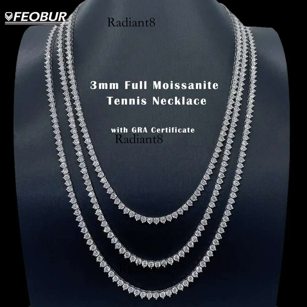 FEOBUR 3mm Moissanite Tennis Necklace for Women Men S Sterg Sier Full Dia Neck Chains with GRA Trendy Jewelry Gift