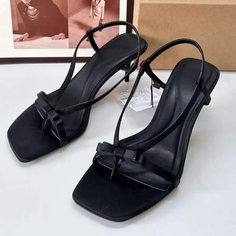 Heels Trendy High Women's Sandals 2025 Summer Open Toe Good Quality Black Bow Sexy Stilettos Leisure Ladies Shoes
