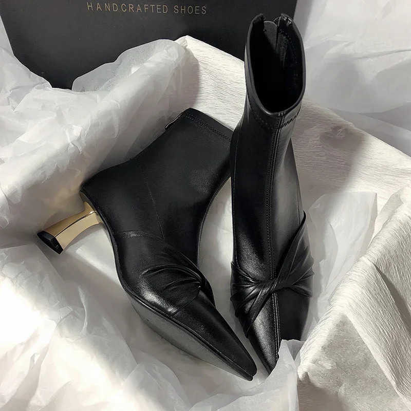 Fion Designer Wen Slim Ankle Boots Elegant Pointed Toe Shoes High Heel Wens Morder Short Booties Z250304