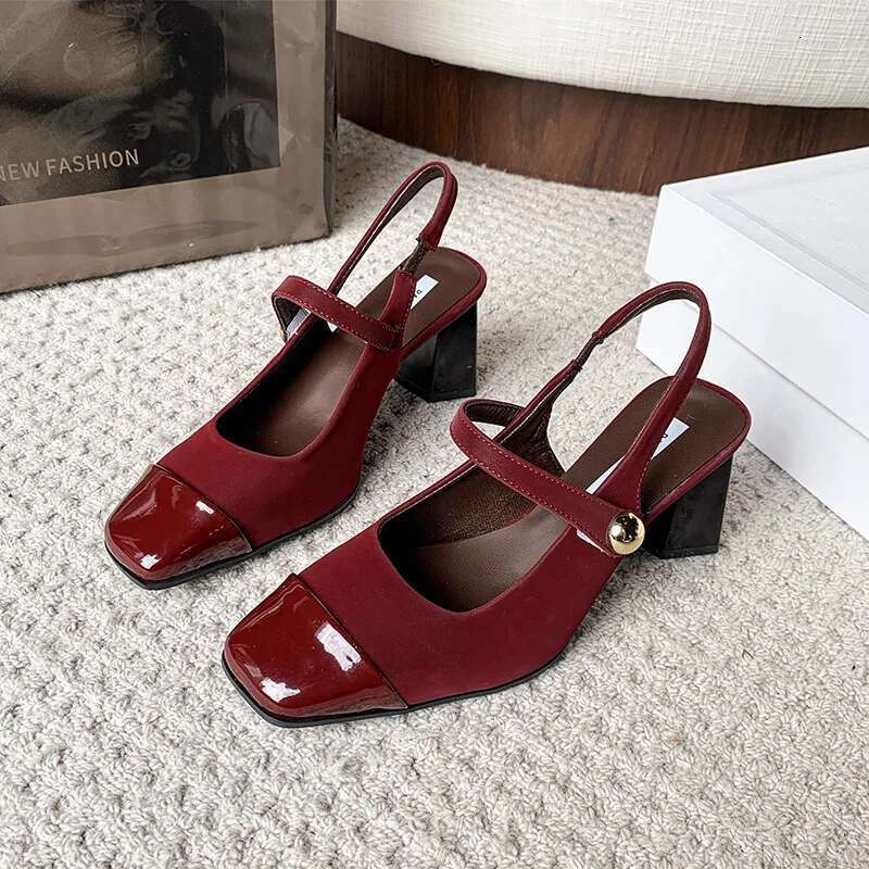 New Summer High Heel Women Sandals Fashion Square Toe Design Style Banquet Party French Retro Lady Dress Shoes