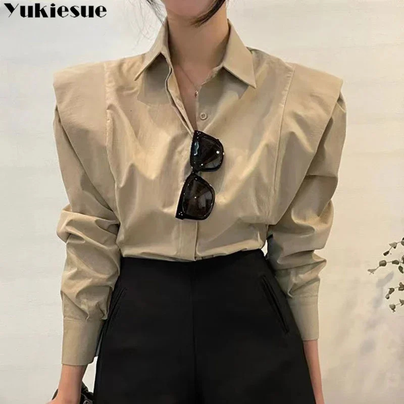 Womens shirt autumn chic long sleeved loose top street elegant top OL office womens shirt 250228