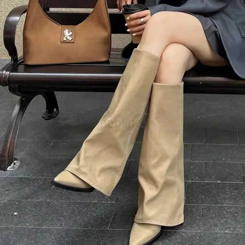 Wen Pointed Toe High Boots Fion Sexy Mid H Shoes Wan Chunky Trend Boots Pumps Elegant Mujer Snow Goth Botas Z250304