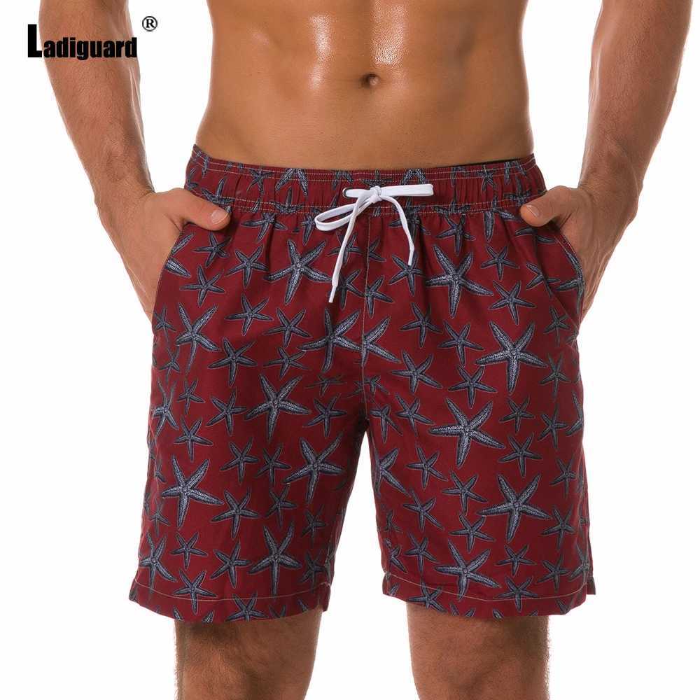 Ladiguard Plus size Men Leisure Flamingo Print Shorts 2022 Summer New Sexy Drawstring Shorts Male Casual Pocket Beach Half PantsT250304