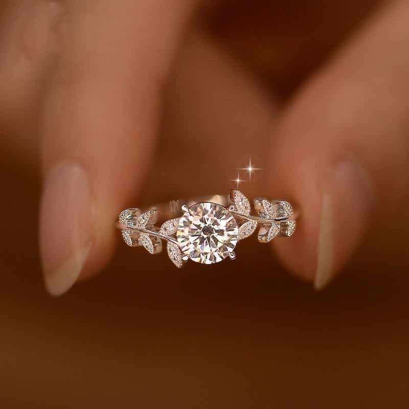 Feiyu personality light luxury laurel branch leaf copper inlaid zircon women's fashionable small fresh silver daily versatile ring