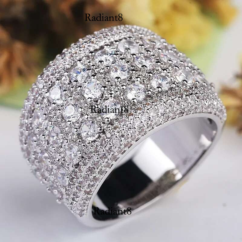 Pure Sterg Sier Sparkg Wide Rings for Women Girls AAA CZ Crystal Wedding Engagement with Stamp Jewelry Summer Sale