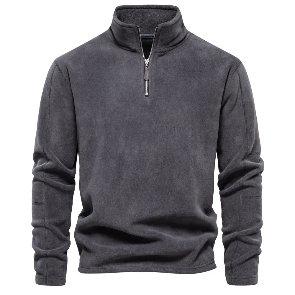Autumn and Winter Men Sweater Lamb Wool Half High Neck Zipper Solid Color Warm Mens Pullover Casual Daily Sweatshirt 250304
