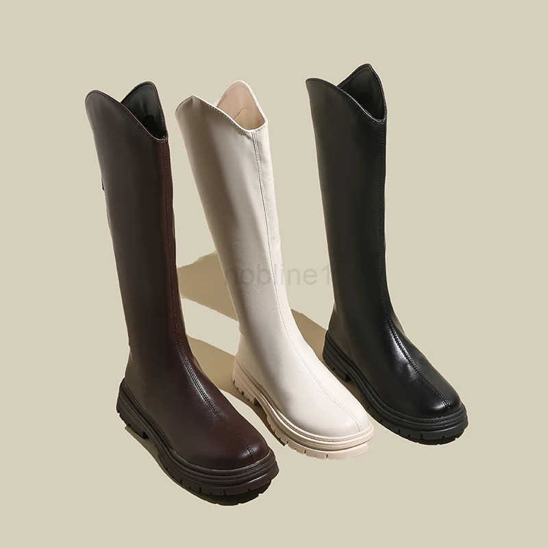 V-shaped Wens Thick-soled Boots Autumn and Winter Knee-high Boots Elegant Back Zipper Outdoor Fion Botas Mujer Z250304