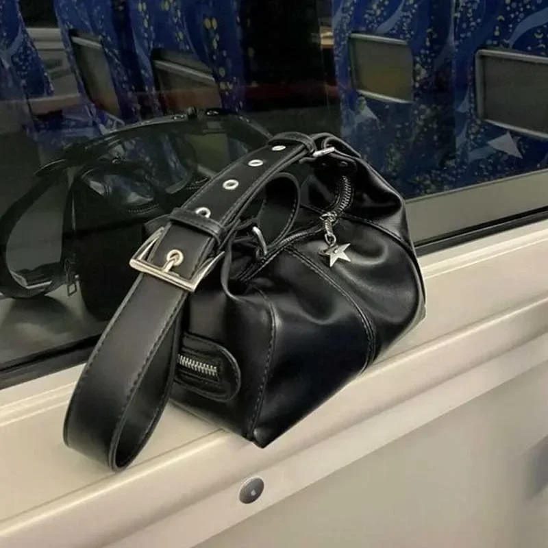 Y2K Korean Gothic star black handbag Harajuku retro aesthetic shoulder cross body bag fashionable womens messenger handbag 250228