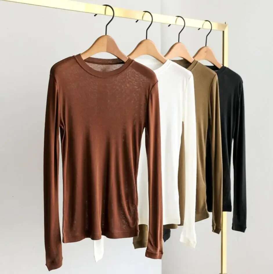 Autumn Women Sweaters Wool Blend Round Neck Solid Color Long-Sleeved Pullovers T-Shirt