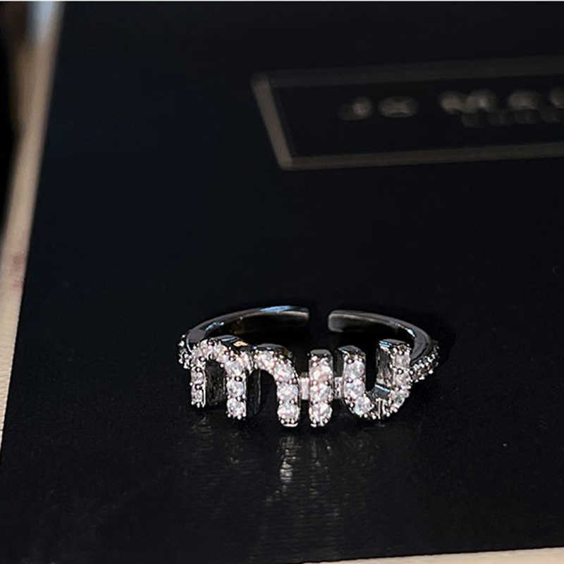 Couple Rings New style open letter diamond inlaid zircon super sparkling index finger ring exquisite luxurious high-end versatile and fashionable ring