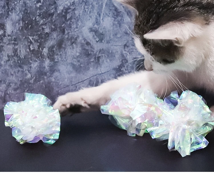 1/3/6/12pcs SunGrow Crinkle Ball Cat Toy Colorful Mylar Balls Cat Crinkle Ball Cat Foil Balls Shiny Cat Ball Clear Kitten Balls