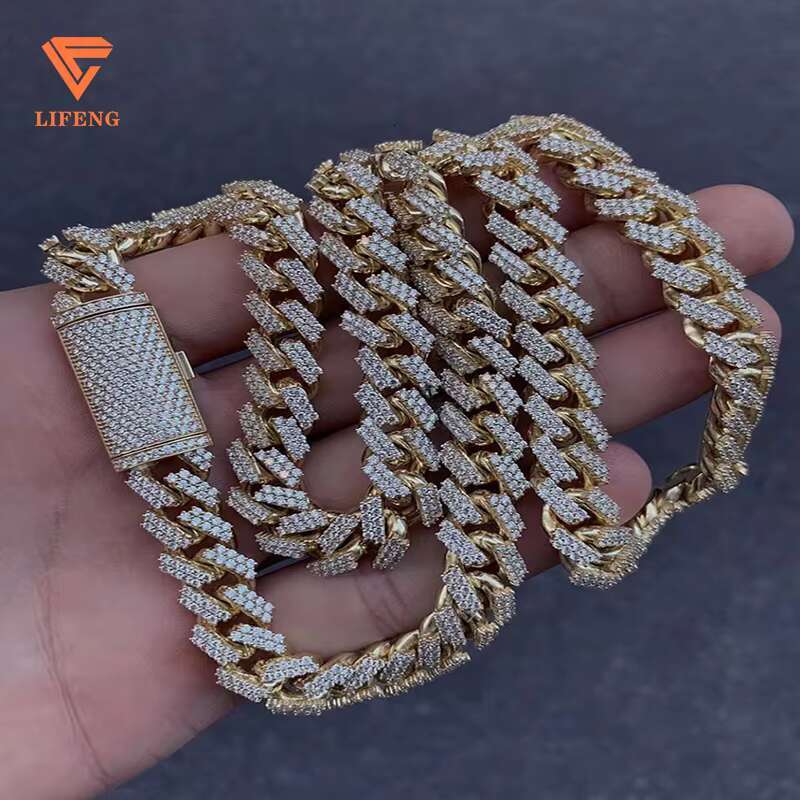 12Mm Ice Out VVS Moissanite Sterg Sier K Chain Hip Hop Cuban Necklace Bracelet For Men And Women