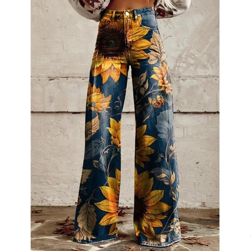 Trendy Retro Plus Size 3D Print Pants Women Autumn Fashion Casual Comfortable Imitation Jeans Wide Leg Baggy Jeans Y2k Pants 250303