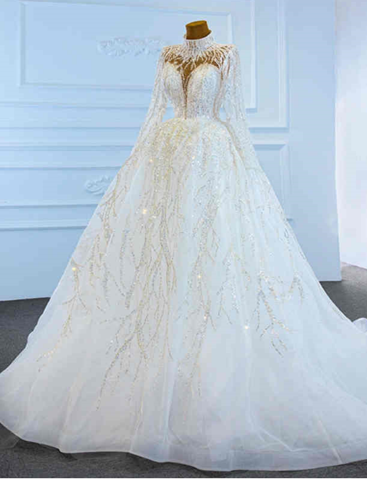 Sparkling Wedding Dresses Ball Gown Lace Crystal Appliques Beads with Bling Sequins Lace-Up Floor-Length Court Gown Customized Bridal Gowns Vestidos D
