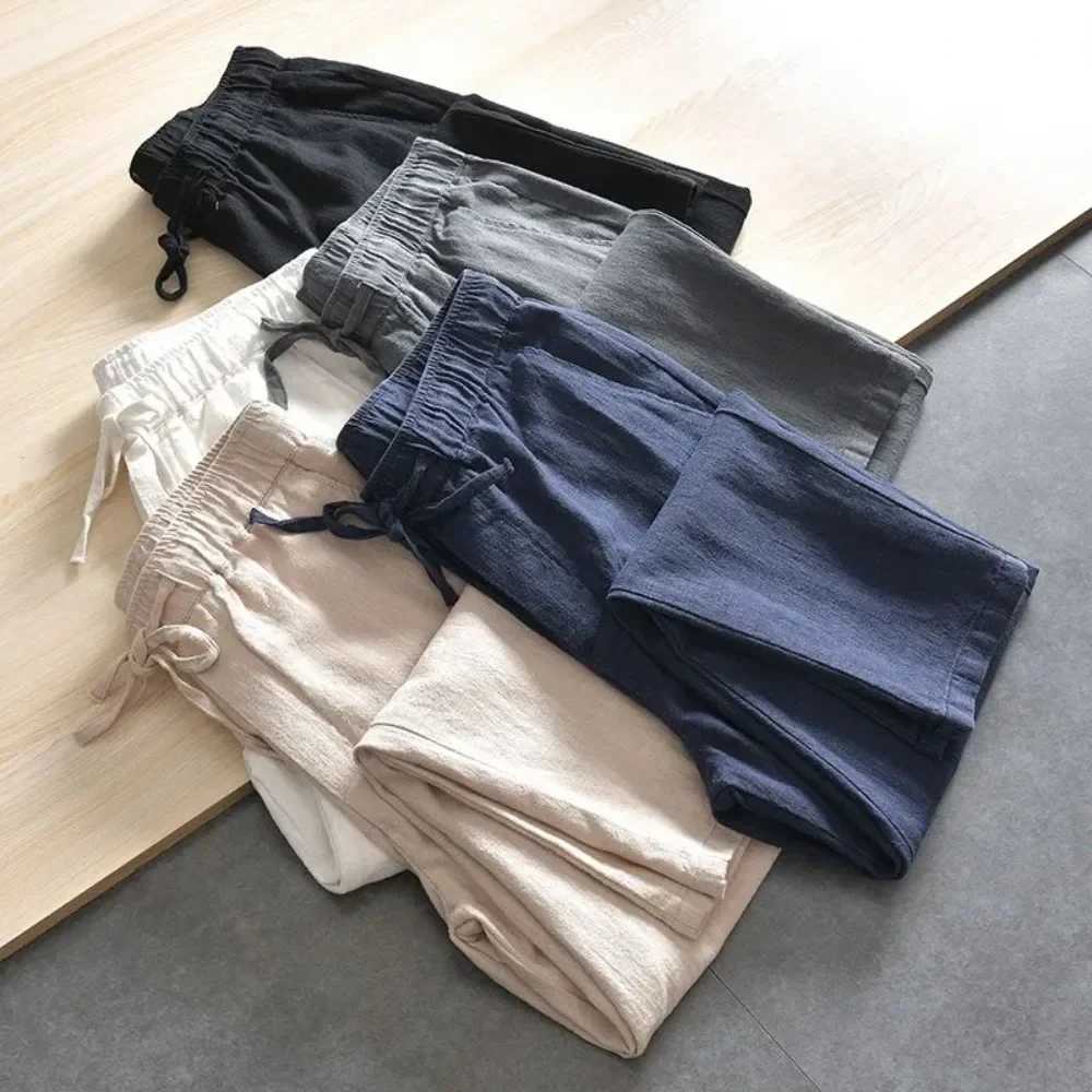 Mens Cotton Linen Casual Pants Baggy Streetwear Men Joggers Sports Trousers Solid Color Long Straight Trendy Pants for MenXJ250303