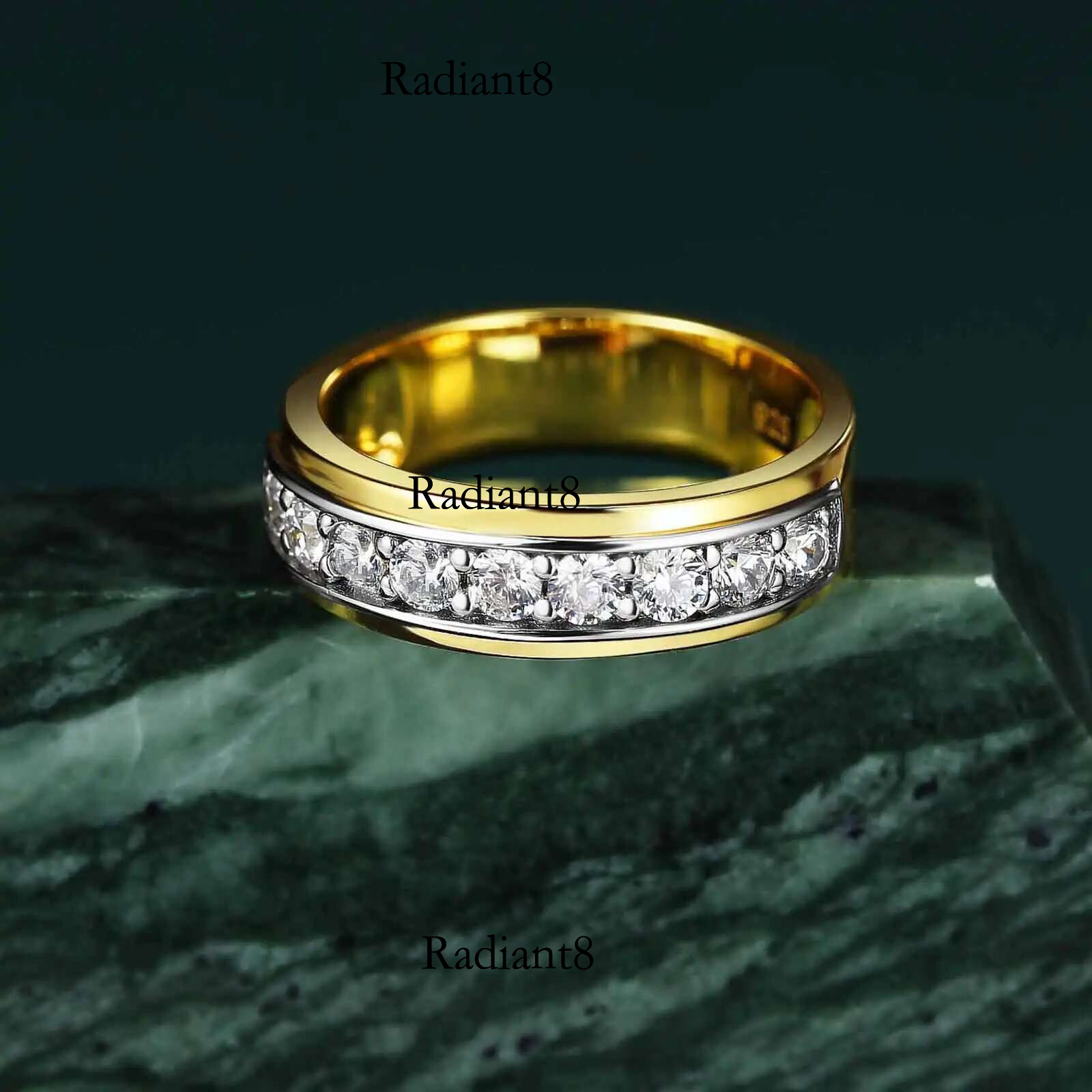 Newshe Yellow White Gold Wedding Ring for Men Sterg Sier Brilliant Round AAAAA Cubic Zircon Fine Jewelry