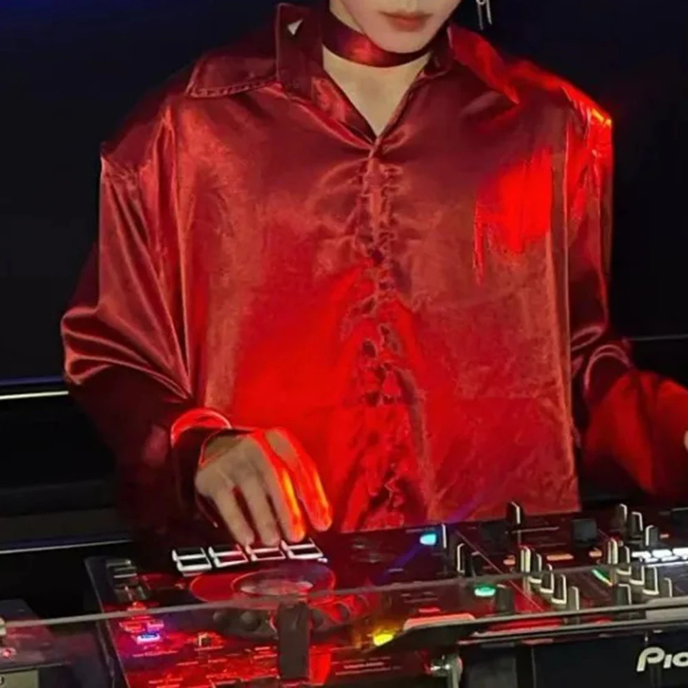 Korean Fashion Street Trend Solid Color Y2k Long-Sleeved Shirt Men Summer Loose Thin Party Dance Handsome Casual Shirt Men 250227
