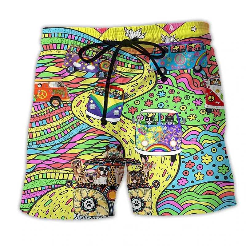 Colorful Graffiti 3D Printed Surfing Board Shorts Cool Summer Street Hip Hop Swim Trunks For Men Kids Vacation Beach ShortsT250304