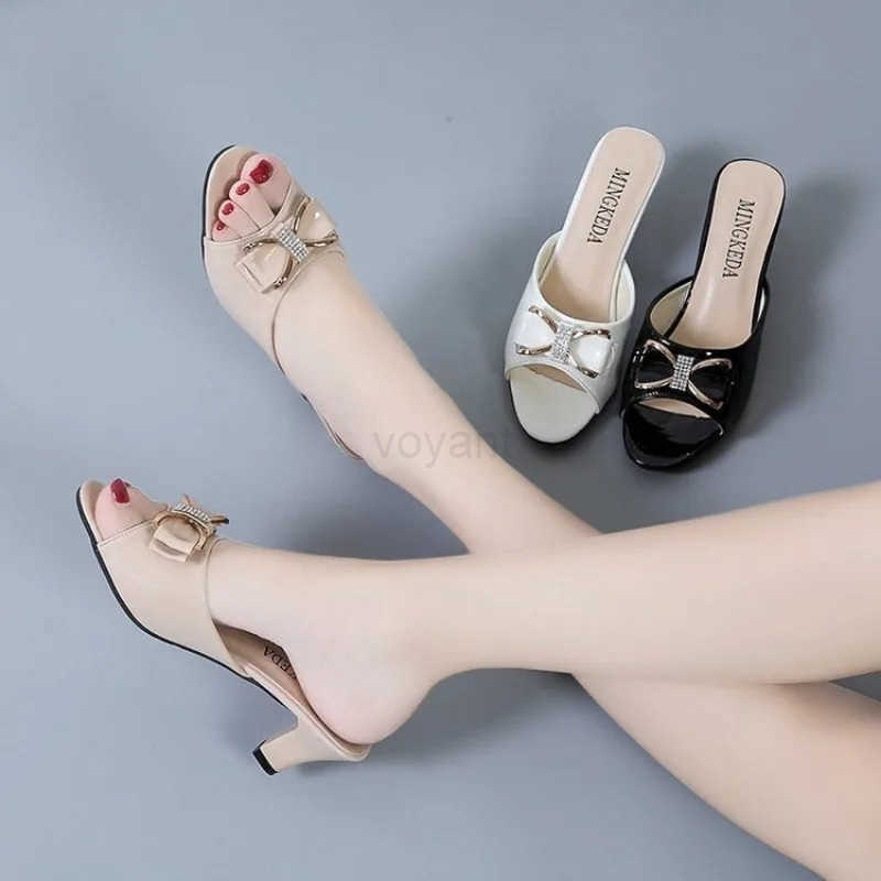 Summer Fem Sandals Wen Slippers Sexy Open Toe Fish Mout Ladies Rhine Bowknot Slides Shoes Plus Size 42 Z250304