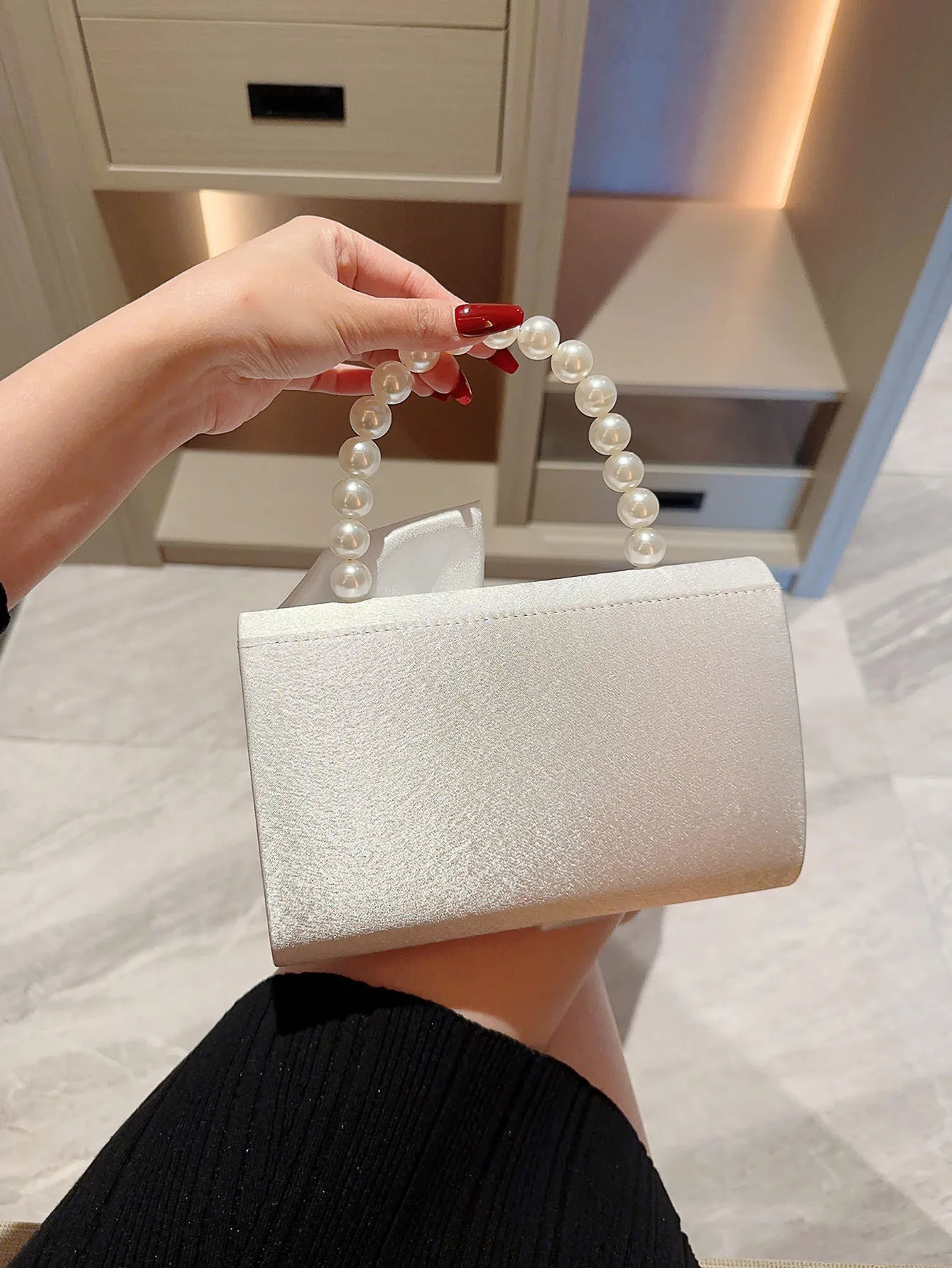 Lady Exquisite Flower Evening Bag white Wedding Faux Pearl Handheld Banquet Party Prom Dress 250303