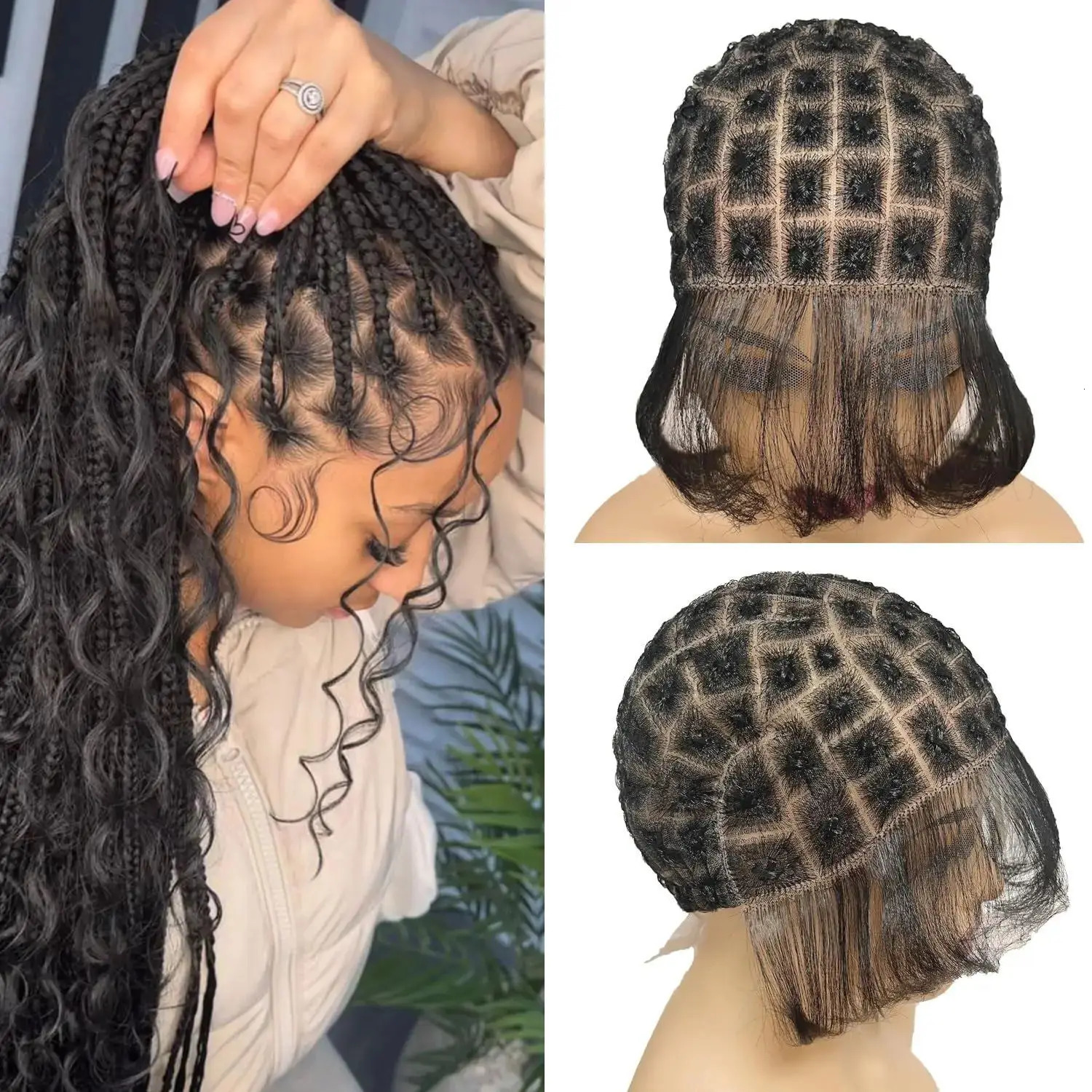 pre-knot full lace cap knotless Box Braid double lace Wig cap for Black WomenBaby hair cornrow braided wigs full hd lace 250228