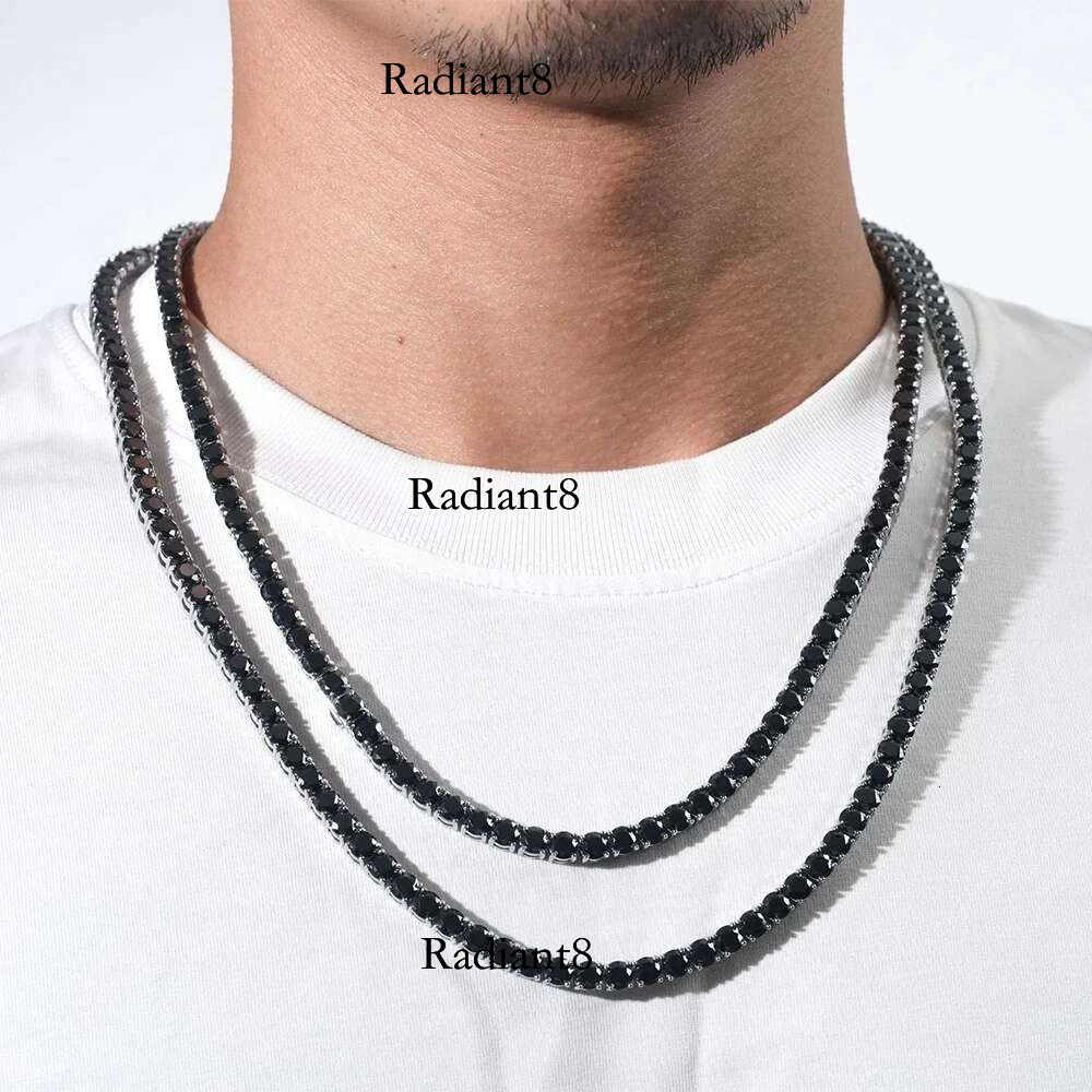 3/4/5/6.5mm Full Black Moissanite Tennis with GRA Sterg Sier Lab Dia Hiphop Necklace Jewelry for Men Women