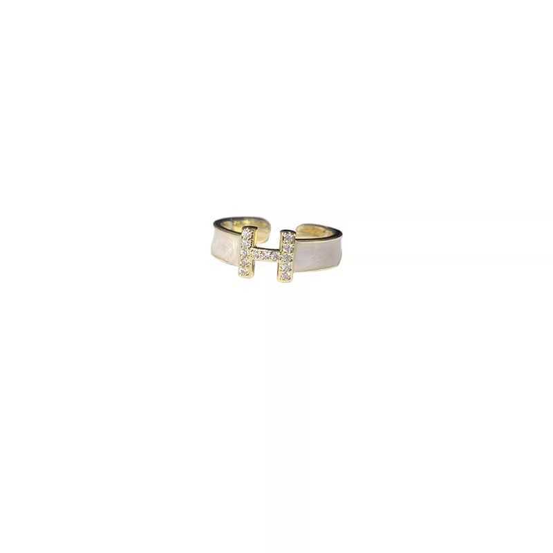 Couple Rings Rising Sun Letter H Ring Enamel Drip Oil Zirconia High Grade Open Ins Niche French Internet Red Ring Finger Ring H25303