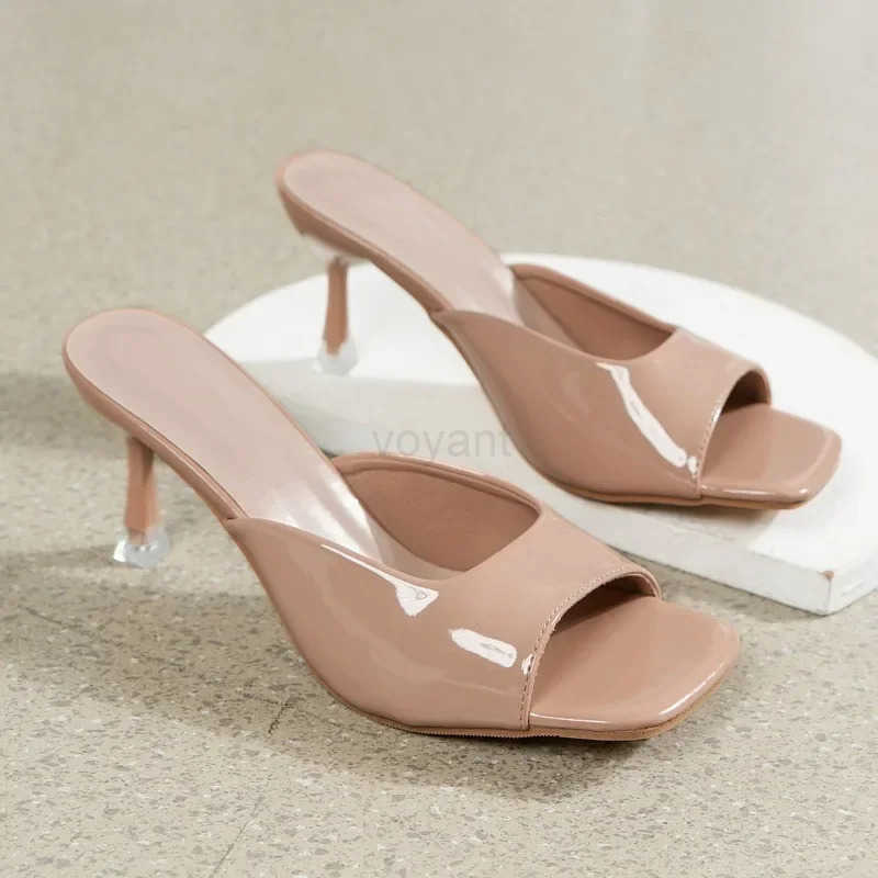 High Wens Sandals 2025 Thin Heel Summer Outdoor Slippers Wens Plus Size 42 Black WHite Square Toe Slippers Z250304