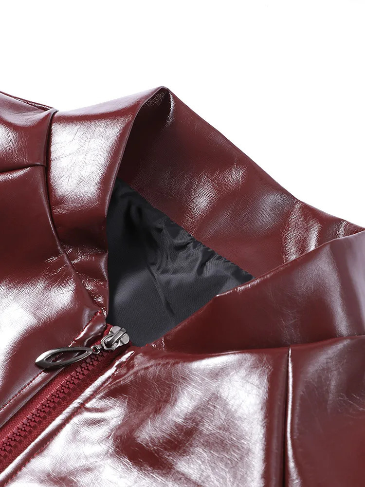 Vintage Burgundy Leather Bomber Jacket Women Chic Lantern Sleeves Zippers Crop PU Female Coat 2025 Loose Ladies Streetwear 250226