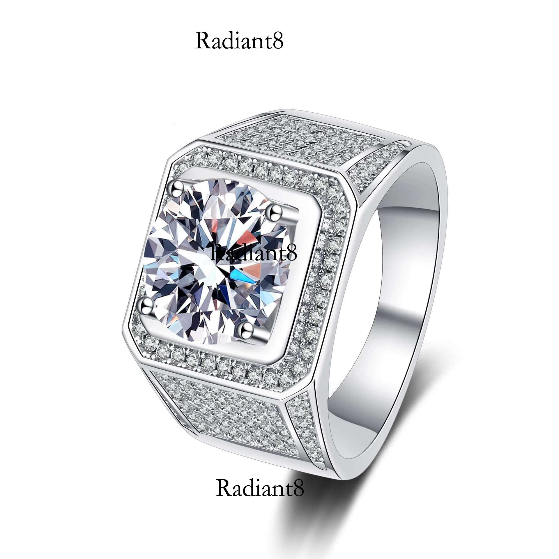 PT950 Platinum Men's 5Ct Pyramid Frosted Moissanite Ring, Minimalist Bold Design, Large Dominant Size, Stylish and Durable.