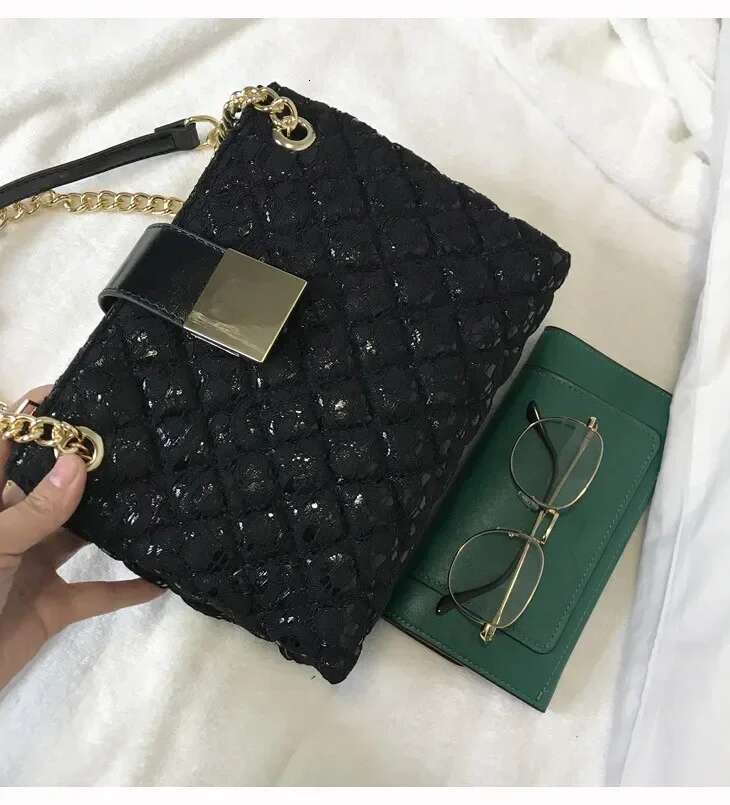Lace Handbag Chain Women's Handbag Pu Leather Women's Crossbody Bag Bolsa Feminina Black