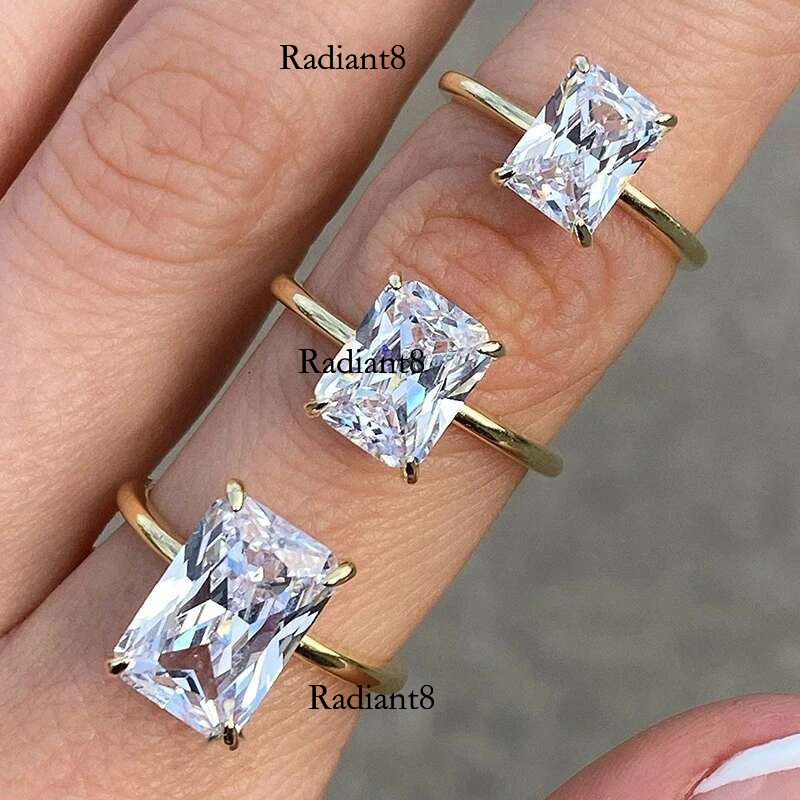 Dainty Radiant Cut 1-3ct Moissanite Engagement Solitaire Ring Sterg Sier for Woman Girl Gold Plated Anniversary Gifts