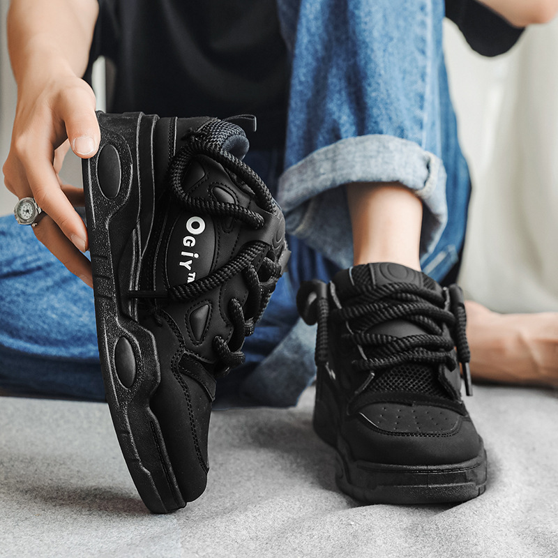 Men's New Niche Design Bread Shoes Leather Surface Outdoor Casual Height Increasing Thick Soled Shoes Student Trendy Sports White Shoes Men'