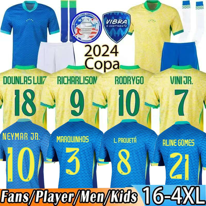16-4XL BraziLS Soccer Jersey Copa America Cup NEYMAR VINI JR Kids Kit Sets 2025 BRasIL National Team Football Shirt 24/25 Home Away Player Version RODRYGO MARTINELLI 88