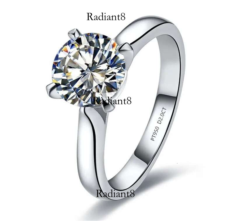 Solid Platinum PT950 2CT Moissanite Dia Engagement Lovely Jewelry Gift For Lady D Color VVS1 White Gold Ring